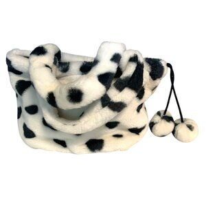 Dover Kids Cow Purse Handbag Plush Tassels Black White Furry Fuzzy 11x7.5x4.5